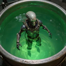 movie still frame, guild navigator mutant floating inside a vat of green fluid, wired, intricate details, beautiful composition, 8 k, cgi, by ridley scott, james cameron, zack snyder and michael bay