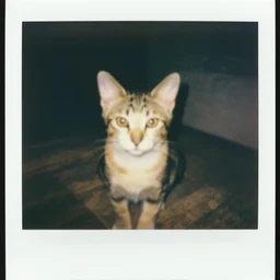 Polaroid vintage photo of a kitten, motion blurred, bokeh,
