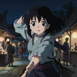 anime visual, portrait of a young female adventurer in an open medieval market, cute face by yoh yoshinari, katsura masakazu, cinematic luts, cold studio lighting, dynamic pose, dynamic perspective, strong silhouette, anime cels, kyoto animation, cel shaded, crisp and sharp, rounded eyes, moody