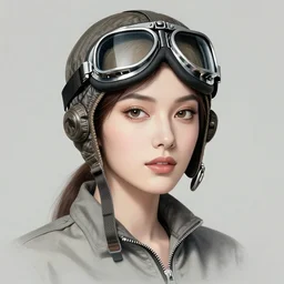 studio portrait of a female aviator, wearing aviator goggles, beautiful, elegant, an ultrafine hyperdetailed illustration by kim jung gi, and moebius, jean gireaud, and nicholas delort, intricate linework, detailed faces, super sharp focus, bright colors, octopath traveler, final fantasy, unreal engine 5, symmetry, central composition,