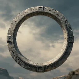 sketch brush of stargate made of stone that form a circle, cinematic view, epic sky