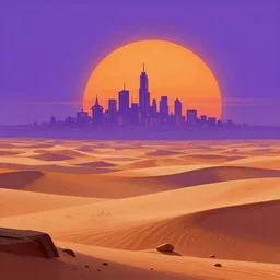 cel shading, science fiction pc game point - and - click adventure, a whispered world by daedelic, desert with city in the skyline, two suns, purple orange colors, sharp focus, illustration, highly detailed, digital painting, concept art, matte, art by wlop and artgerm and greg rutkowski, masterpiece