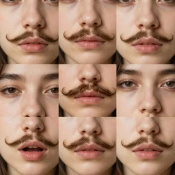 collage of extreme close up women with mustaches faces pleasure