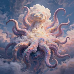 a photorealistic detailed image of a beautiful vibrant iridescent clouds wrapped in tentacles, spiritual science, divinity, utopian, by david a. hardy, hana yata, kinkade, lisa frank,