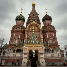 an orthodox patriarch in a very tall russian temple, in style of Zdzislaw Beksinski,