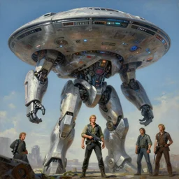 a massive ufo mecha, tim hildebrandt, wayne barlowe, bruce pennington, donato giancola, trending on artstation, cinematic composition, beautiful lighting, hyper detailed, 8 k, oil on canvas