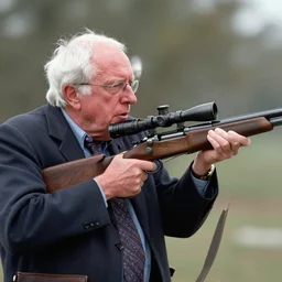 historical photo of bernie sanders holding a scoped sniper rifle