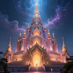 a biggest temple of the world in magical universe, dreamy, magical effect, glowing effect, hyperreal, hyperdetailed