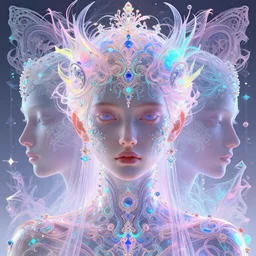 an overdetailed maximalist blacklight reactive visionary fineart portrait. composition by igor goryunov. intricately ornated by andrei riabovitchev, tomasz alen kopera. background by : luminokaya cameron gray and salviadroid. stylized by subjekt zero. cgi. irridescent, translucent. soft pastel colors. artstation. deviantart