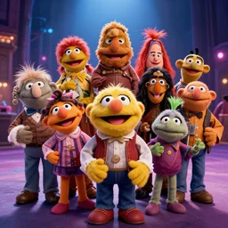 Muppets movie, the muppets are too damn high, trending on Artstation, 8K, ultra wide angle, pincushion lens effect