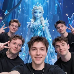 selfie of forsen fors the frozen ice king, front angle, fantasy blue background, twitch streamer, stunning 3 d render inspired art by greg rutkowski and xiang duan and thomas eakes, realistic, highly detailed attributes and atmosphere, dim volumetric cinematic lighting, 8 k octane detailed render, post - processing, masterpiece, vignette, soft focus, vibrant colors