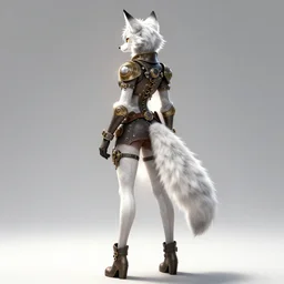full body of anthropomorphic lynx fursona wearing steampunk suit, from behind as a tall woman with lynx head, tail, paws, by tanidareal, irakli nadar, muggur, intricate linework, unreal engine, trending on deviantart, furry art, furaffinity, backlight, white fur, thin legs