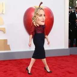 christina applegate's head on top of a walking apple, photography, red carpet