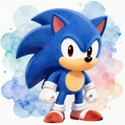 a stylized, flat watercolor of Sonic the Hedgehog, ghibli, 4K, gorgeous lighting, soft pastels, 8K HD abstract