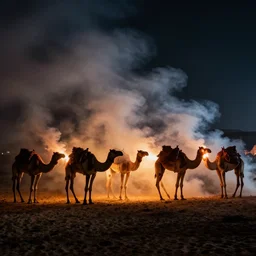 smoke fires around the camels at night,