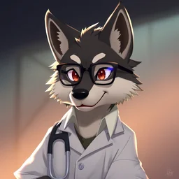 anthropomorphic wolf with glasses wearing a lab coat, trending on artstation, trending on furaffinity, digital art, by kawacy, anime, furry art, warm light, backlighting, cartoon, concept art