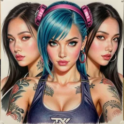 gorgeous!! hyper - realistic giant woman resembling bulma + felicia from darkstalkers, tattoos | drawn by artgerm, drawn by wlop, drawn by jeehyung lee | intricate, high detail, ultra graphics, photorealistic, symmetrical, cinematic, smooth, sharp focus, character design, expressive, cute, beautiful!! selfie