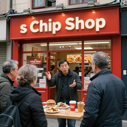 1 9 7 0 s chip shop, customers argue about the price, hyper realistic photo, full colour, upscale, 8 k, masterpiece,