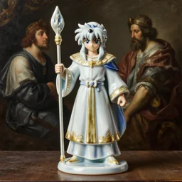 a painting of a saint seiya ceramic toy, a flemish baroque by dino valls, trending on zbrush central, classical realism, flemish baroque, hyper realism, chiaroscuro