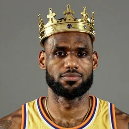 Portrait of Lebron James wearing a crown in the style of Grand Theft Auto 5