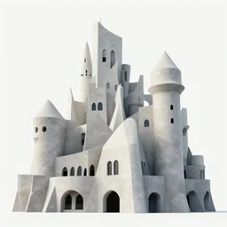 a high tech brutalist castle built in brutalist architecture, wild unique building geometry, combination of sharp and rounded elements, photography