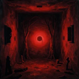 internal conflict, zdzisław beksinski, dark, morbid, red glow
