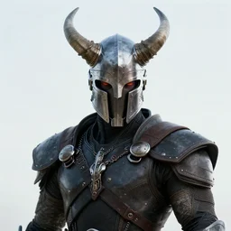 cyborg viking. cyberpunk art. horned viking helmet. futuristic norse.