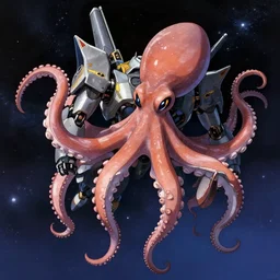 beautiful picture of a giant octopus mecha, floating in space, anime style, art by Hajime Katoki, trending on artstation