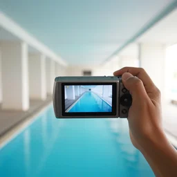 Beautiful cameraphone 2005 soft liminal Photograph of an infinite hallway pool