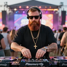beardthug, dj, music festival, hyperrealistic