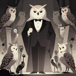 wise arrogant elegant massive court of owls, pixiv fanbox, dramatic lighting, maximalist desaturated muted color palette, splatter paint, pixar and disney concept, graphic novel by fiona staples and dustin nguyen, peter elson alan bean wangechi mutu, clean cel shaded vector art, trending on artstation