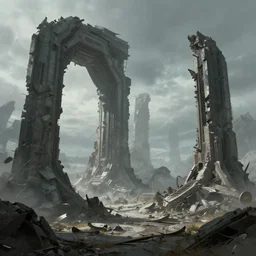 crumbling alien ruins, sci - fi digital art by simon stalenhag