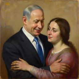 painting benjamin netanyahu smiling while being held by his mother, tempera on wood, crevole madonna inspired, by duccio