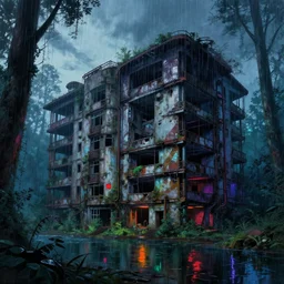 a beautiful photorealistic painting of abandoned basement building nature urbex industrial architecture by toyo ito, anime neon noir nature thermal vision studio ghibli bladerunner 2 0 4 9 forest lightpaint at dawn rainforest laser biopunk sunlight apocalyptic darkacademia tundra rainy at dusk lake sci - fi, archdaily, wallpaper, highly detailed, trending on artstation.