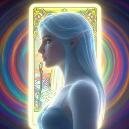 side portrait, imogen poots, necromancer!, gloomhaven, soft, smooth, luminescent, art nouveau tarot, backlit glow, colorful swirly ripples, gaudy colors, aesthetic octane render, unreal engine, 8 k, by greg rutkowski, jesper ejsing, rhads, ilya kuvshinov, cushart krenz