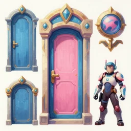 game asset of fantasy door, in gouache detailed paintings, props, stylized, 2 d sprites, kitbash, arcane, overwatch, blue and pink color scheme, 8 k, close up