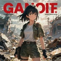ultra realistic photo of anime garbageman girl in a post - apocalyptic world brom greg rutkowski bernie wrightson artstation magazine cover