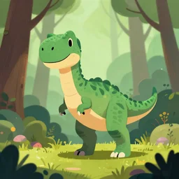 an illustration of a dinosaur vjzh in the woods, trending on artstation, central composition, very cartoon, shape focus, high detailed, by anton fadeev dk 4 v
