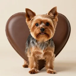 a heart shaped brown yorkshire dog in the shape of a heart, chocolate