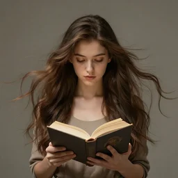 a girl reading a book, her hair flowing down, symmetric!!, anatomically correct, concept style, trending on artstation, concept art, detailed, octane render, cinematic, photo-realistic, 8k, high detailed