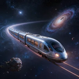 inter dimensional sci - fi train far future, travelling across the stars, cosmos, galaxy, 8 k