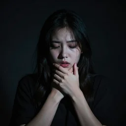 choking women background dark and mysterious light illuminates under