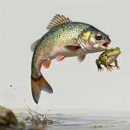 a jumping fish eating a frog, unreal engine 5, realistic, concept art,