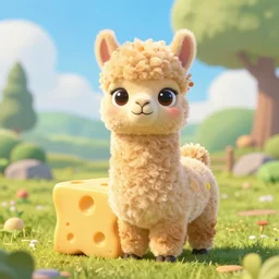 cute!!! adorable!!! big eyed lama made out of cheese, pixar, octane render
