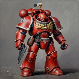 a painting of red spacemarines from Warhammer 40000 by Banksy
