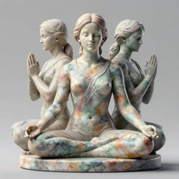 3D print marble sculpture of Emma Watson by Jean-Baptiste Carpeaux and Luo Li Rong and Michael James Talbot, yoga meditation pose, beautiful body, perfect symmetrical face, colorful, full length shot, elegant, academic art, realistic, 8K, female full-skin figure, Hyperrealism, Subsurface scattering, raytracing, soft light, Octane Render, Redshift, Zbrush, renderhub next2020