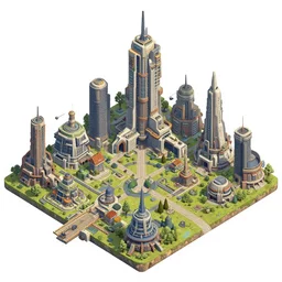 Sci-fi city, game, isometric view, Unreal Engine, Greg Rutkowski, ArtStation