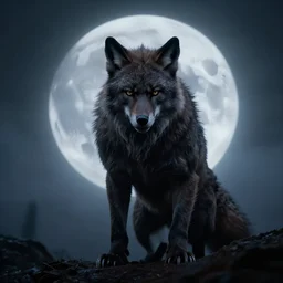 werewolf from the twilight zone, misty moon, dramatic composition