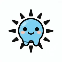 a sun cute sun smiling with one tooth vector logo in color scheme black and blue