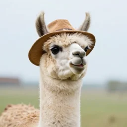 llama with a hat spitting